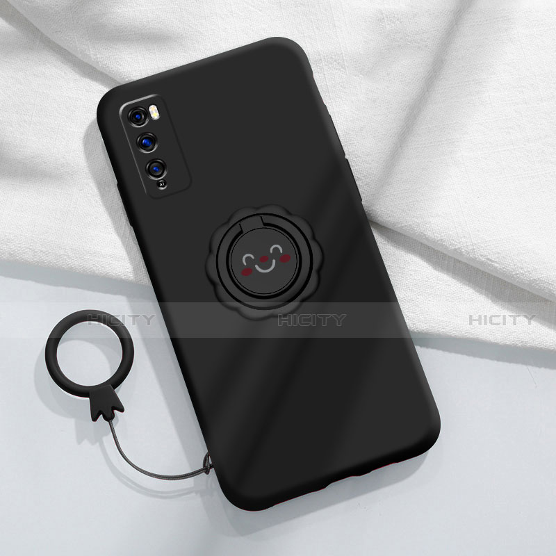 Custodia Silicone Ultra Sottile Morbida Cover con Magnetico Anello Supporto A02 per Huawei Enjoy 20 Pro 5G Nero