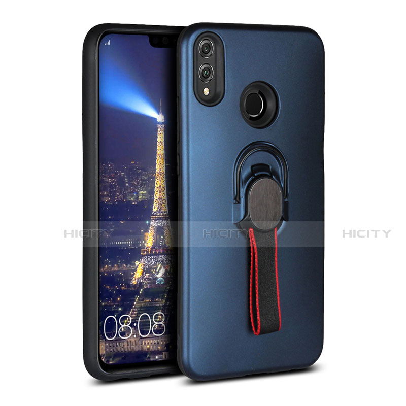 Custodia Silicone Ultra Sottile Morbida Cover con Magnetico Anello Supporto A02 per Huawei Honor 8X Blu