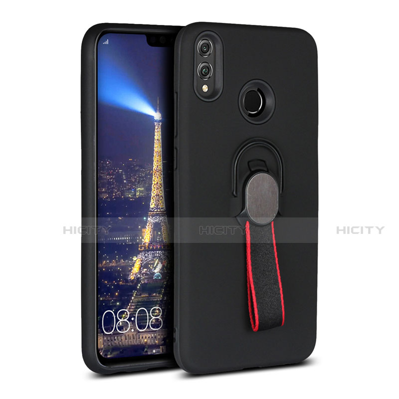 Custodia Silicone Ultra Sottile Morbida Cover con Magnetico Anello Supporto A02 per Huawei Honor View 10 Lite Nero