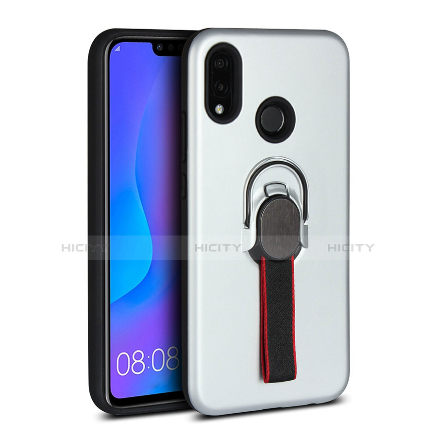 Custodia Silicone Ultra Sottile Morbida Cover con Magnetico Anello Supporto A02 per Huawei Nova 3e Bianco