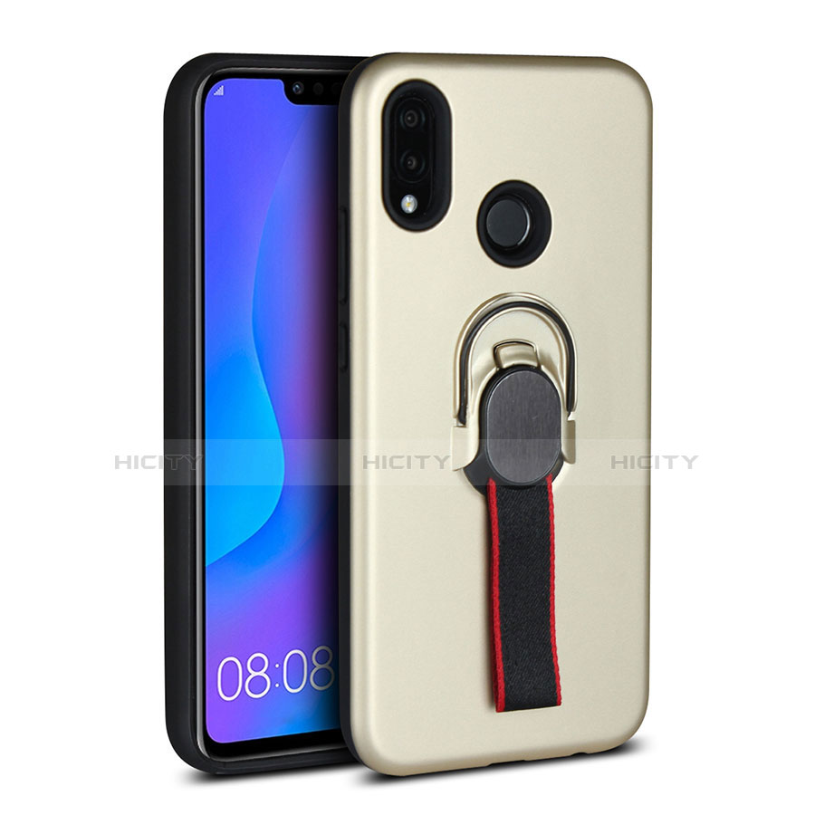 Custodia Silicone Ultra Sottile Morbida Cover con Magnetico Anello Supporto A02 per Huawei Nova 3e Oro