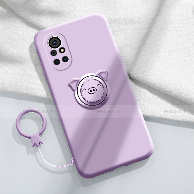 Custodia Silicone Ultra Sottile Morbida Cover con Magnetico Anello Supporto A02 per Huawei Nova 8 5G Lavanda