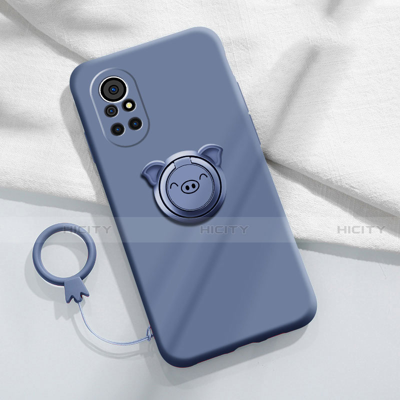 Custodia Silicone Ultra Sottile Morbida Cover con Magnetico Anello Supporto A02 per Huawei Nova 8 Pro 5G Grigio Lavanda