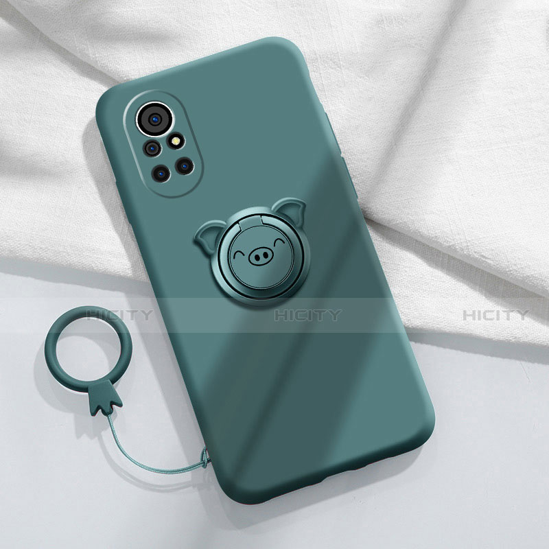 Custodia Silicone Ultra Sottile Morbida Cover con Magnetico Anello Supporto A02 per Huawei Nova 8 Pro 5G Verde Notte
