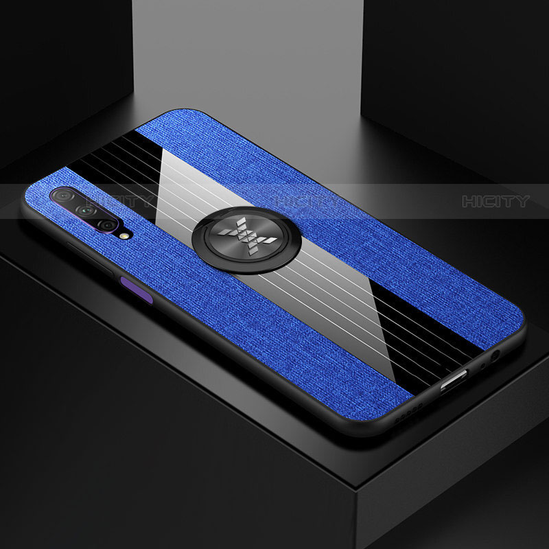 Custodia Silicone Ultra Sottile Morbida Cover con Magnetico Anello Supporto A02 per Huawei P Smart Pro (2019) Blu