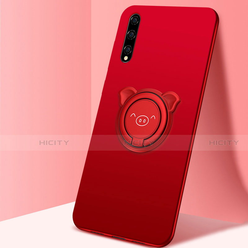 Custodia Silicone Ultra Sottile Morbida Cover con Magnetico Anello Supporto A02 per Huawei Y8p Rosso