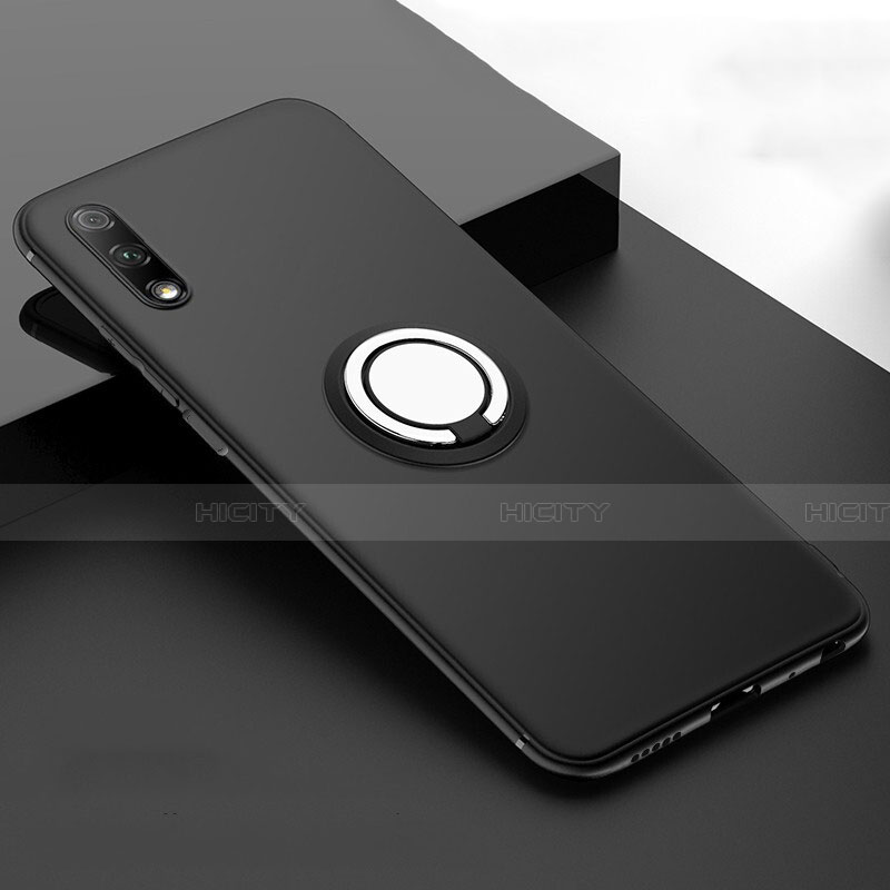 Custodia Silicone Ultra Sottile Morbida Cover con Magnetico Anello Supporto A02 per Huawei Y9 Prime (2019) Nero