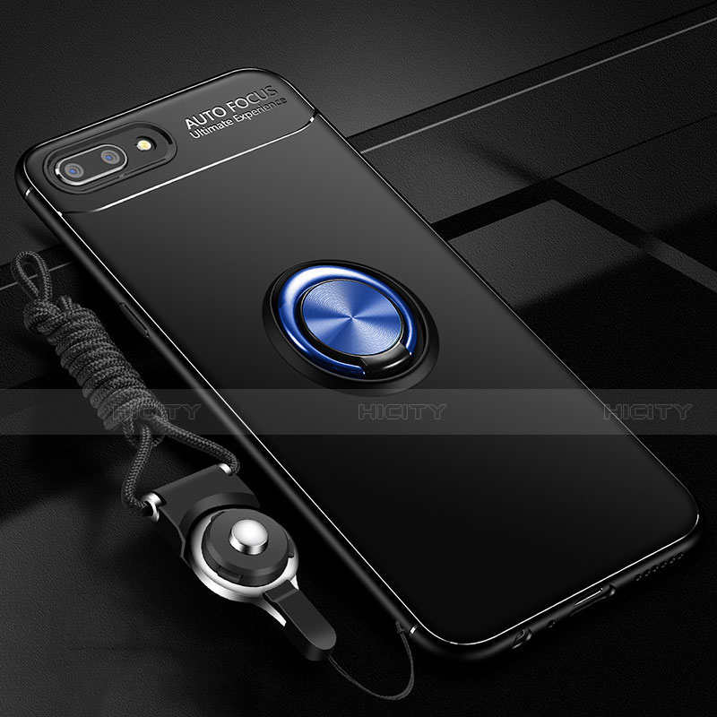 Custodia Silicone Ultra Sottile Morbida Cover con Magnetico Anello Supporto A02 per Oppo A12e Blu e Nero