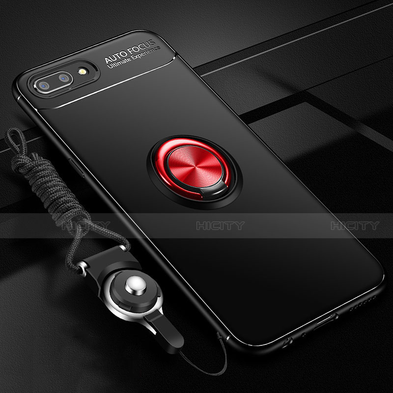 Custodia Silicone Ultra Sottile Morbida Cover con Magnetico Anello Supporto A02 per Oppo A12e Rosso e Nero