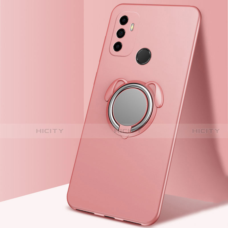 Custodia Silicone Ultra Sottile Morbida Cover con Magnetico Anello Supporto A02 per Oppo A32 Oro Rosa