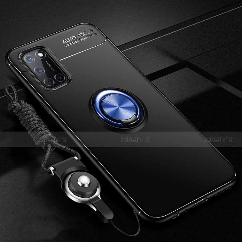 Custodia Silicone Ultra Sottile Morbida Cover con Magnetico Anello Supporto A02 per Oppo A72 Blu e Nero