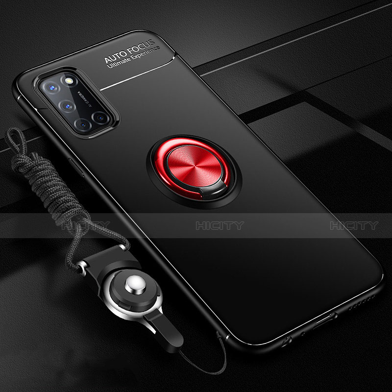 Custodia Silicone Ultra Sottile Morbida Cover con Magnetico Anello Supporto A02 per Oppo A72 Rosso e Nero