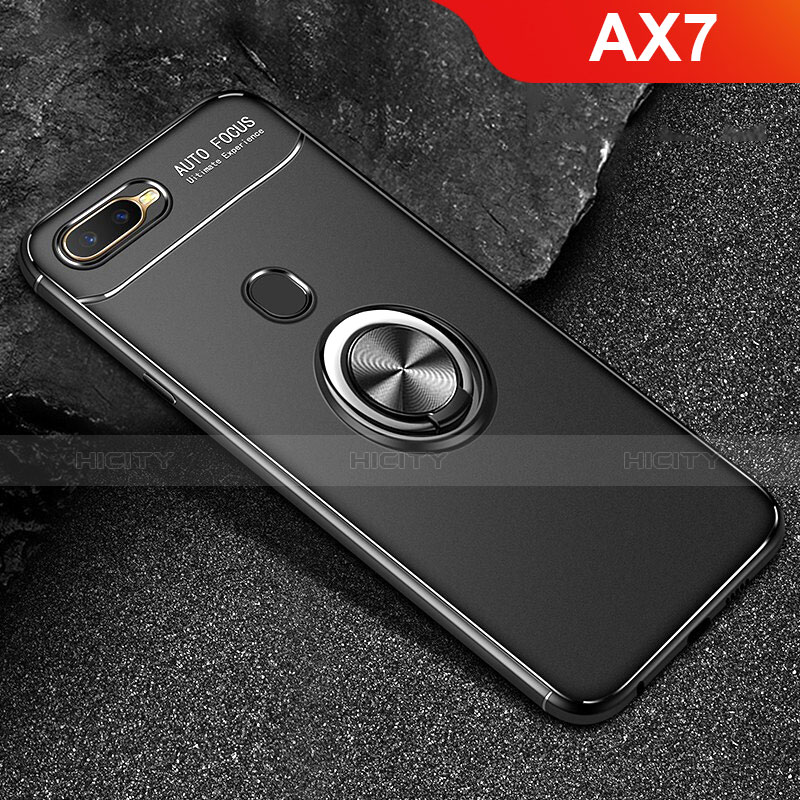 Custodia Silicone Ultra Sottile Morbida Cover con Magnetico Anello Supporto A02 per Oppo AX7 Nero