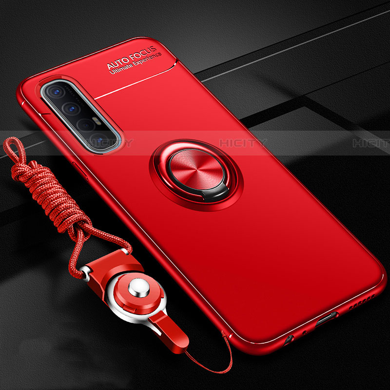 Custodia Silicone Ultra Sottile Morbida Cover con Magnetico Anello Supporto A02 per Oppo Find X2 Neo Rosso