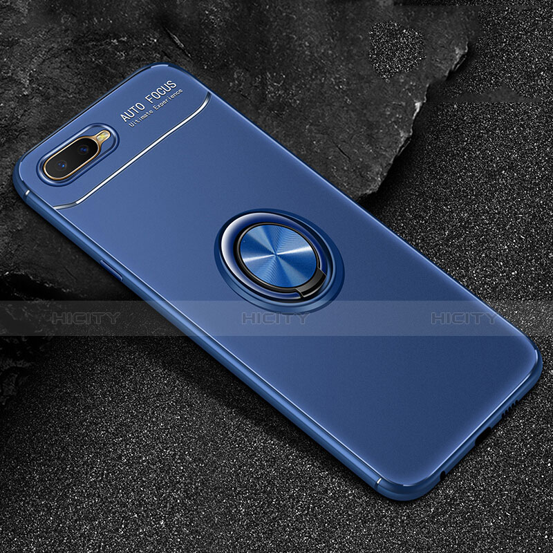 Custodia Silicone Ultra Sottile Morbida Cover con Magnetico Anello Supporto A02 per Oppo R15X Blu