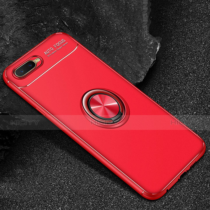 Custodia Silicone Ultra Sottile Morbida Cover con Magnetico Anello Supporto A02 per Oppo R15X Rosso