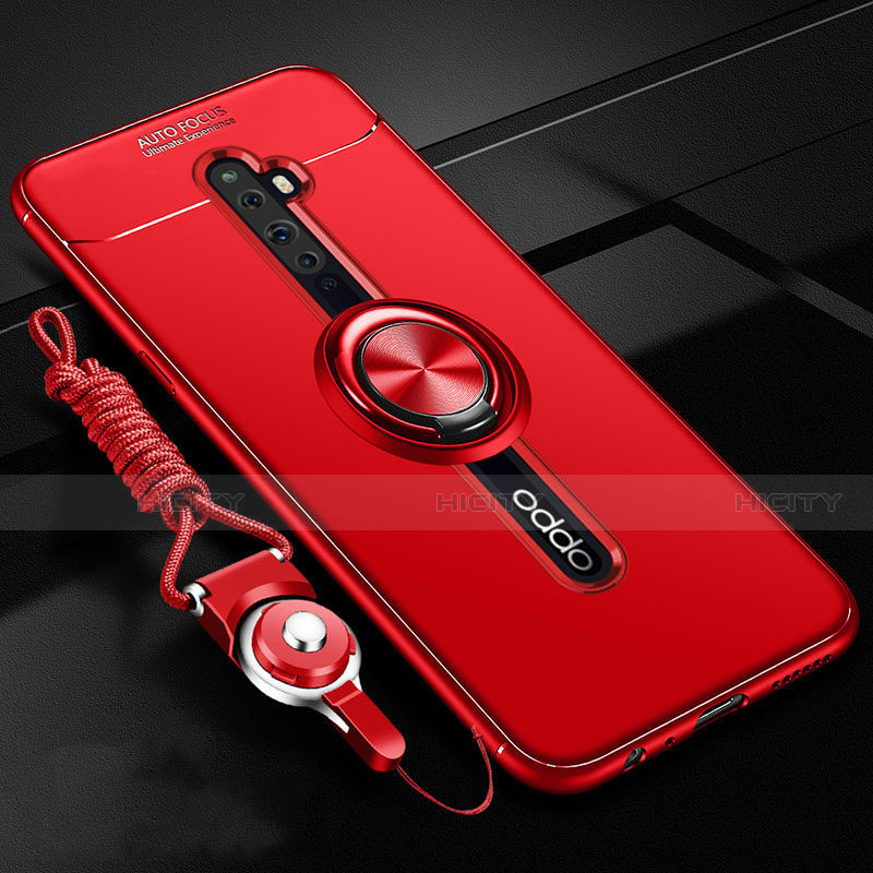 Custodia Silicone Ultra Sottile Morbida Cover con Magnetico Anello Supporto A02 per Oppo Reno2 Z Rosso