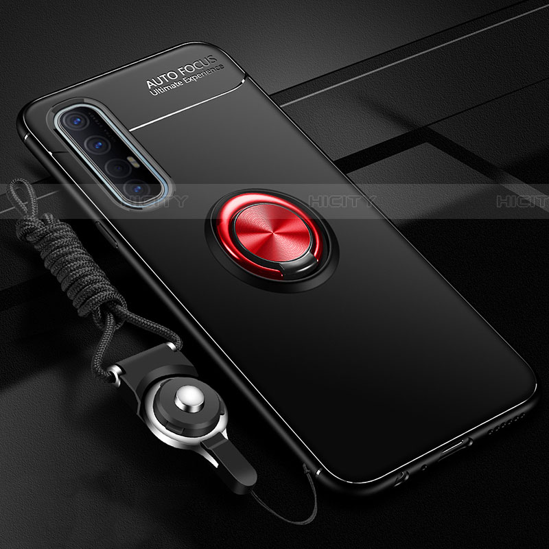 Custodia Silicone Ultra Sottile Morbida Cover con Magnetico Anello Supporto A02 per Oppo Reno3 Pro Rosso e Nero