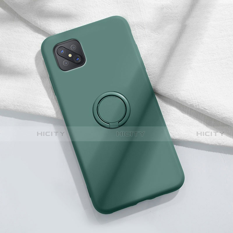 Custodia Silicone Ultra Sottile Morbida Cover con Magnetico Anello Supporto A02 per Oppo Reno4 Z 5G Verde