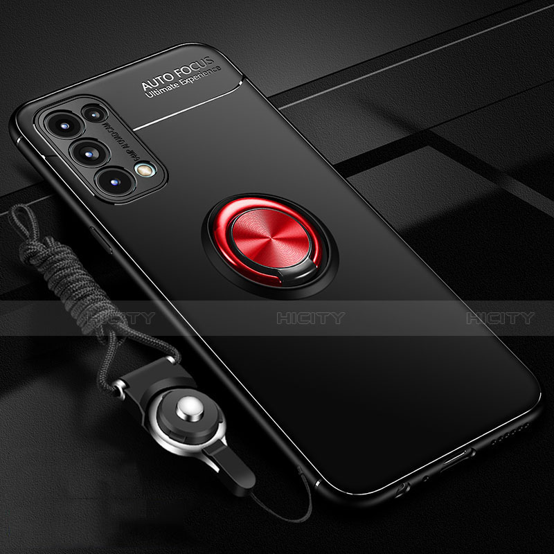 Custodia Silicone Ultra Sottile Morbida Cover con Magnetico Anello Supporto A02 per Oppo Reno5 5G Rosso e Nero