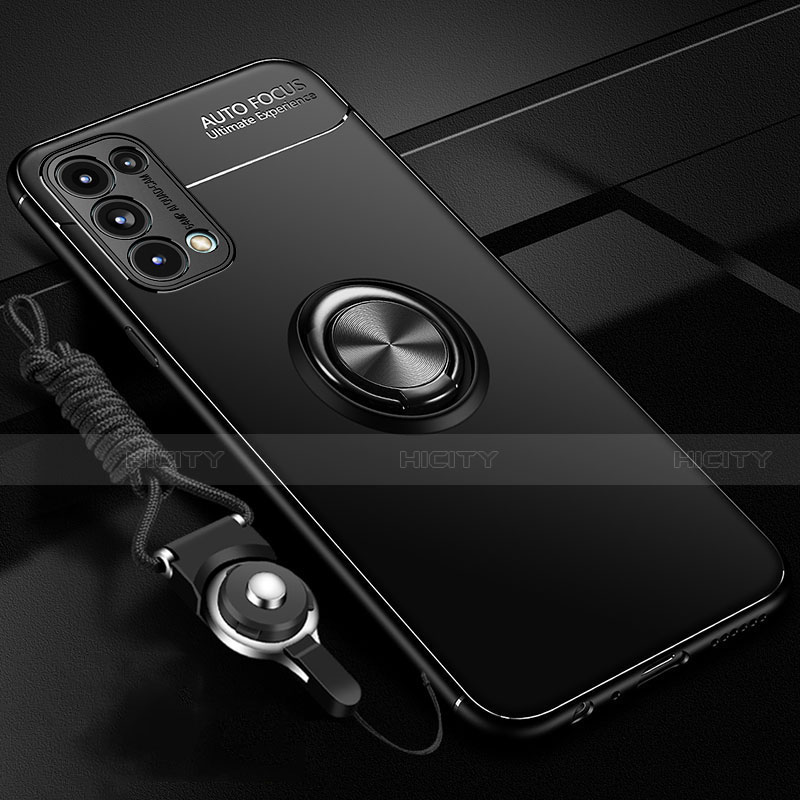 Custodia Silicone Ultra Sottile Morbida Cover con Magnetico Anello Supporto A02 per Oppo Reno5 Pro 5G Nero