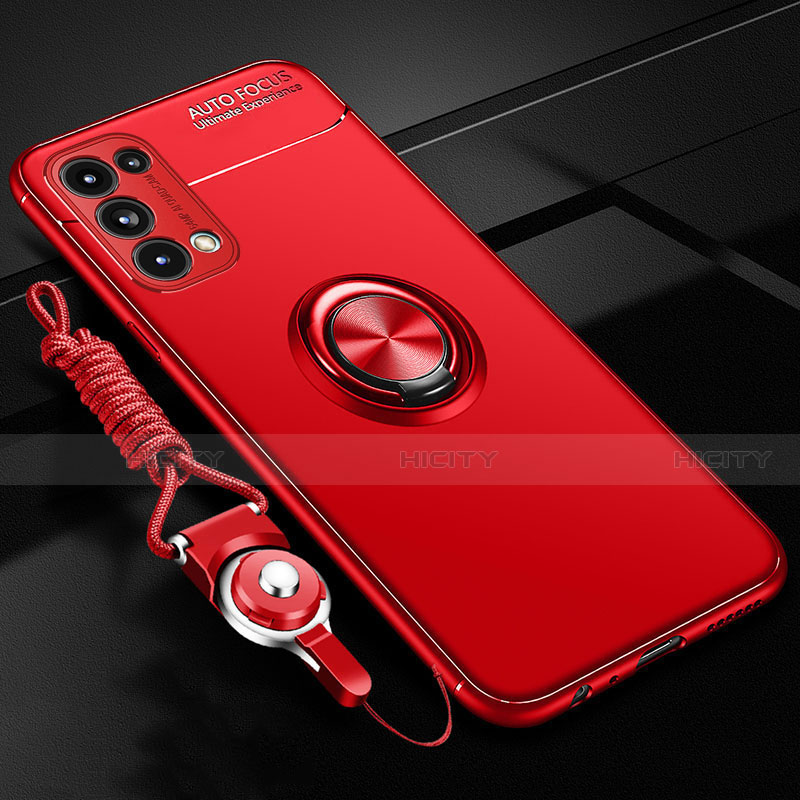 Custodia Silicone Ultra Sottile Morbida Cover con Magnetico Anello Supporto A02 per Oppo Reno5 Pro 5G Rosso