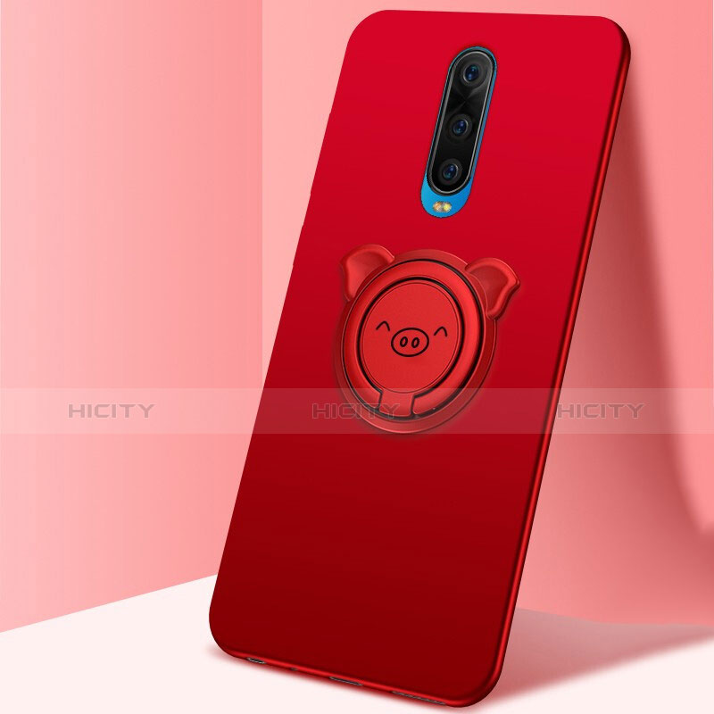 Custodia Silicone Ultra Sottile Morbida Cover con Magnetico Anello Supporto A02 per Oppo RX17 Pro Rosso