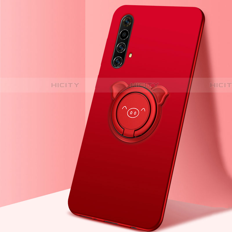 Custodia Silicone Ultra Sottile Morbida Cover con Magnetico Anello Supporto A02 per Realme X50 5G Rosso