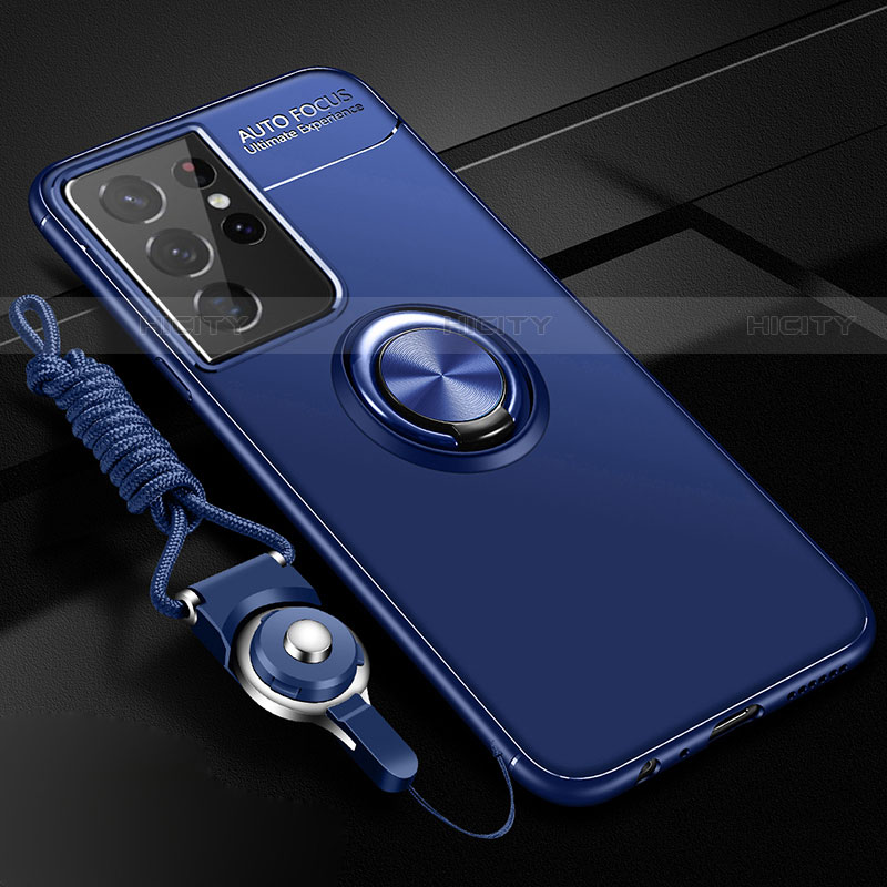 Custodia Silicone Ultra Sottile Morbida Cover con Magnetico Anello Supporto A02 per Samsung Galaxy S21 Ultra 5G