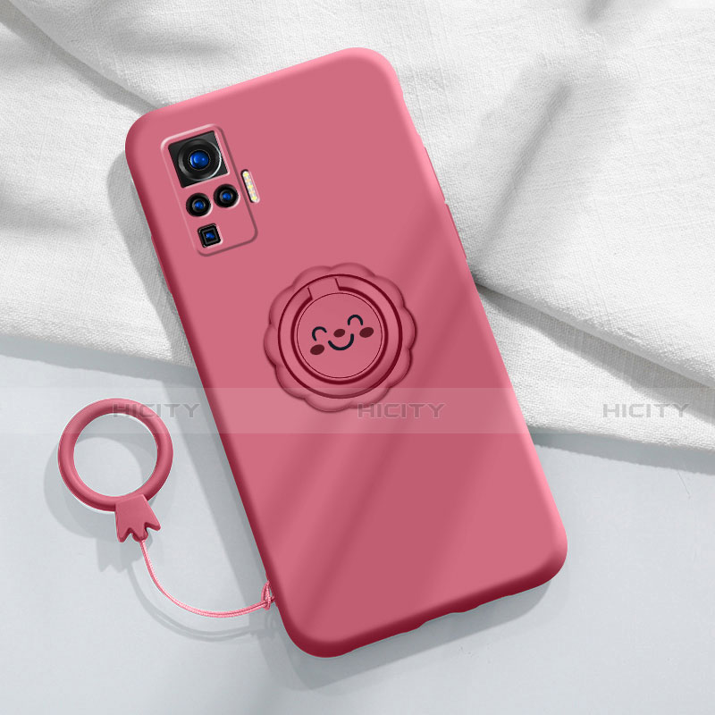 Custodia Silicone Ultra Sottile Morbida Cover con Magnetico Anello Supporto A02 per Vivo X51 5G Rosso Rosa