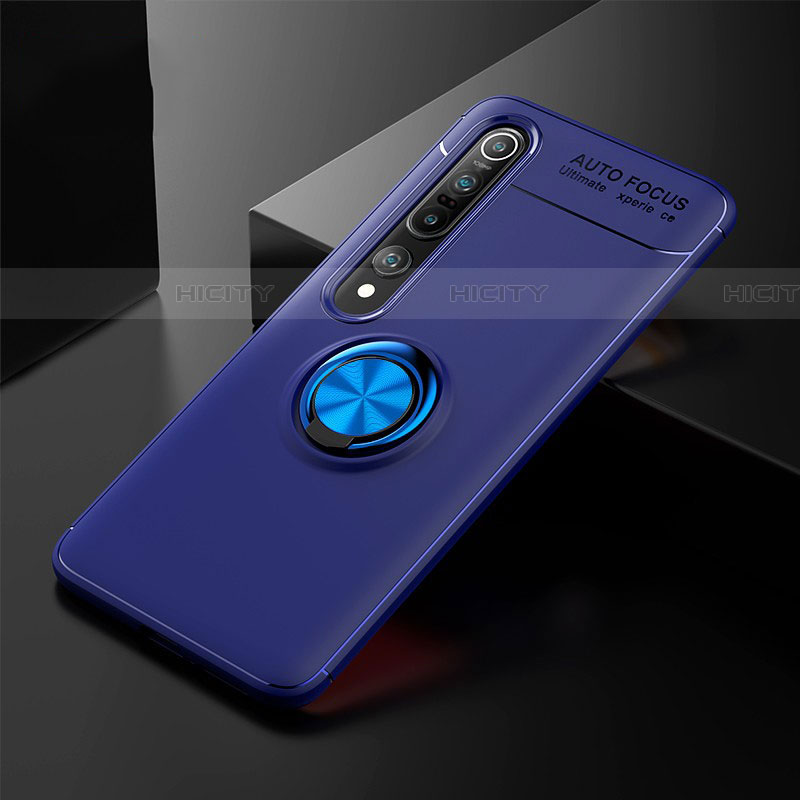 Custodia Silicone Ultra Sottile Morbida Cover con Magnetico Anello Supporto A02 per Xiaomi Mi 10 Pro Blu