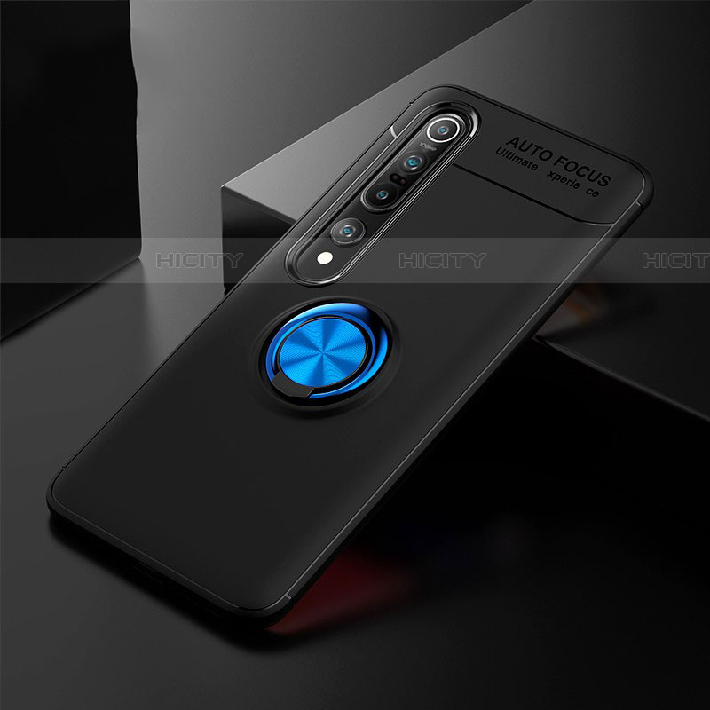 Custodia Silicone Ultra Sottile Morbida Cover con Magnetico Anello Supporto A02 per Xiaomi Mi 10 Pro Blu e Nero