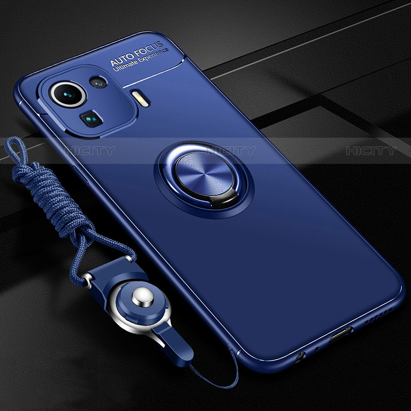 Custodia Silicone Ultra Sottile Morbida Cover con Magnetico Anello Supporto A02 per Xiaomi Mi 11 Pro 5G Blu