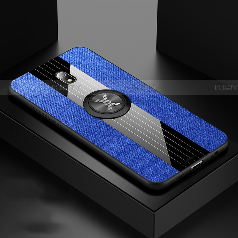 Custodia Silicone Ultra Sottile Morbida Cover con Magnetico Anello Supporto A02 per Xiaomi Redmi 8A Blu