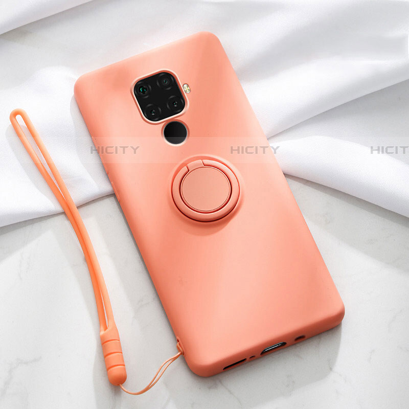 Custodia Silicone Ultra Sottile Morbida Cover con Magnetico Anello Supporto A03 per Huawei Mate 30 Lite Arancione