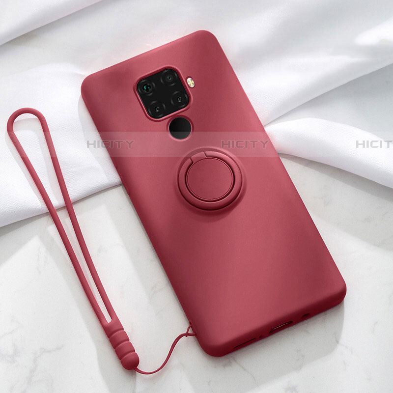 Custodia Silicone Ultra Sottile Morbida Cover con Magnetico Anello Supporto A03 per Huawei Mate 30 Lite Rosso Rosa