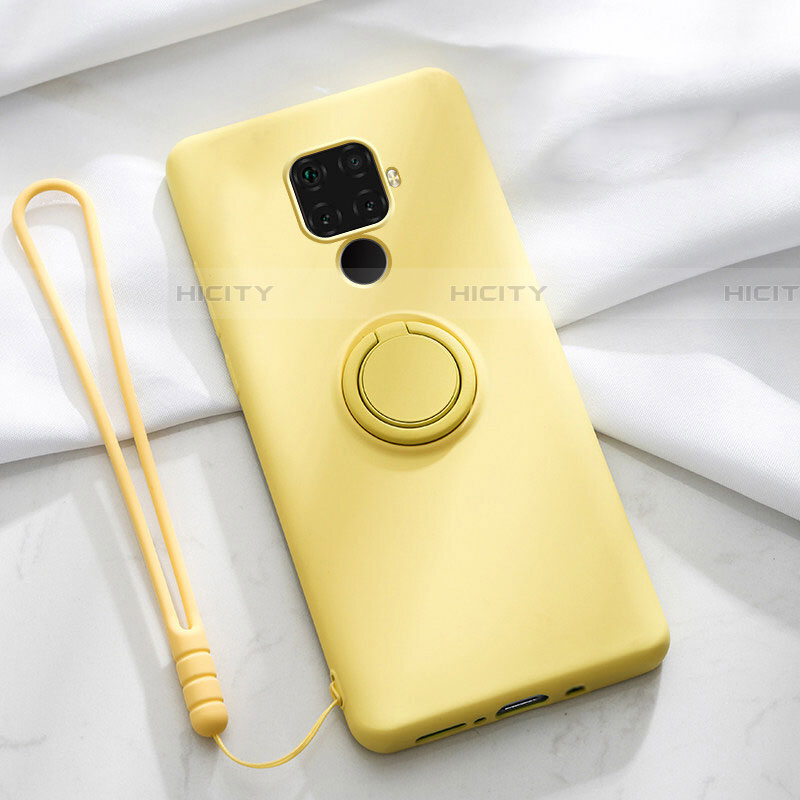 Custodia Silicone Ultra Sottile Morbida Cover con Magnetico Anello Supporto A03 per Huawei Nova 5z Giallo