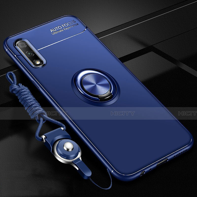 Custodia Silicone Ultra Sottile Morbida Cover con Magnetico Anello Supporto A03 per Huawei P Smart Z (2019) Blu