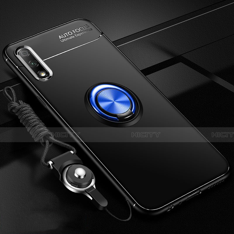 Custodia Silicone Ultra Sottile Morbida Cover con Magnetico Anello Supporto A03 per Huawei P Smart Z (2019) Blu e Nero