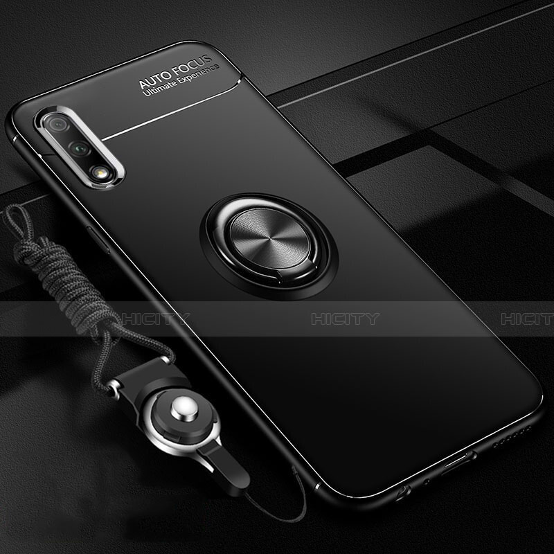 Custodia Silicone Ultra Sottile Morbida Cover con Magnetico Anello Supporto A03 per Huawei P Smart Z (2019) Nero