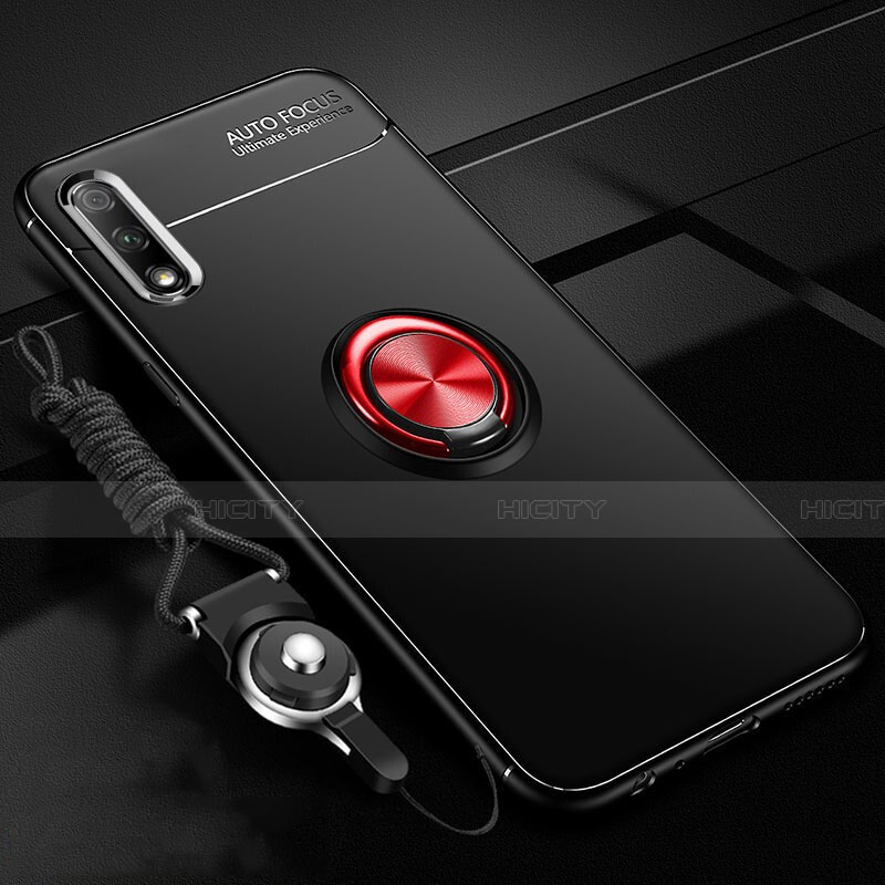 Custodia Silicone Ultra Sottile Morbida Cover con Magnetico Anello Supporto A03 per Huawei Y9 Prime (2019) Rosso e Nero