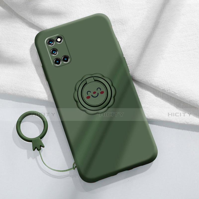 Custodia Silicone Ultra Sottile Morbida Cover con Magnetico Anello Supporto A03 per Oppo A52 Verde