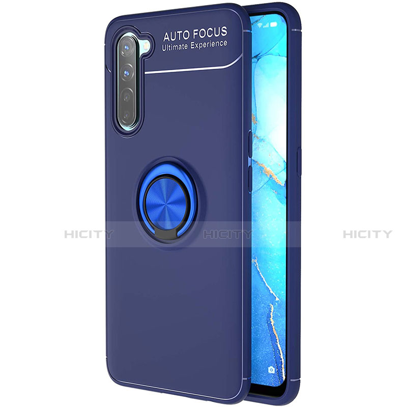 Custodia Silicone Ultra Sottile Morbida Cover con Magnetico Anello Supporto A03 per Oppo F15 Blu