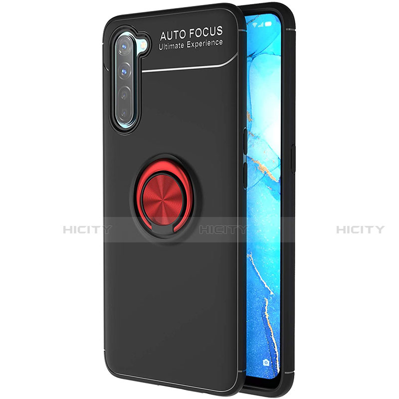 Custodia Silicone Ultra Sottile Morbida Cover con Magnetico Anello Supporto A03 per Oppo F15 Rosso e Nero