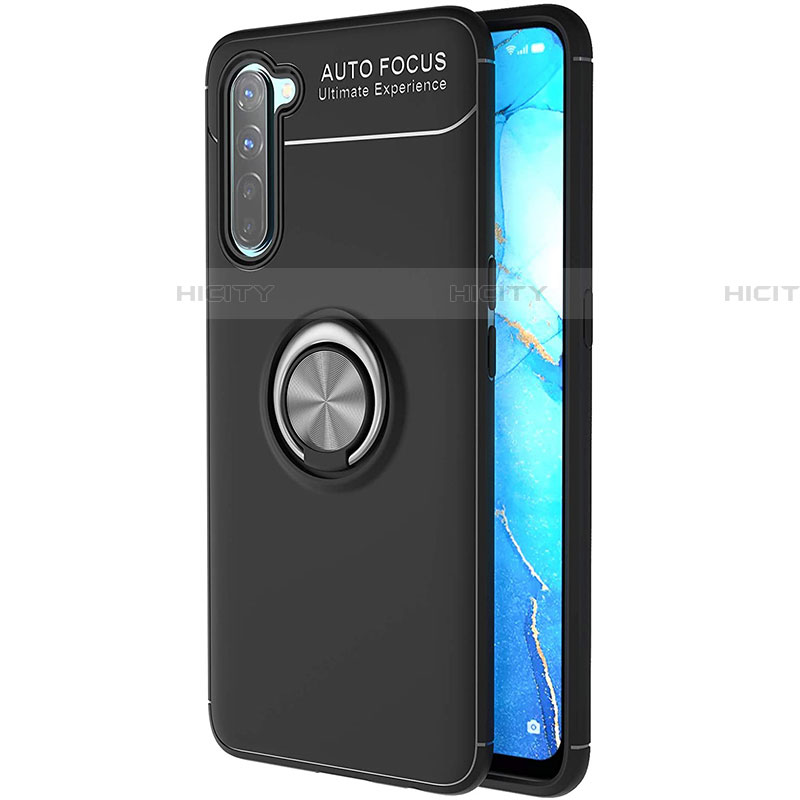 Custodia Silicone Ultra Sottile Morbida Cover con Magnetico Anello Supporto A03 per Oppo Reno3 Nero