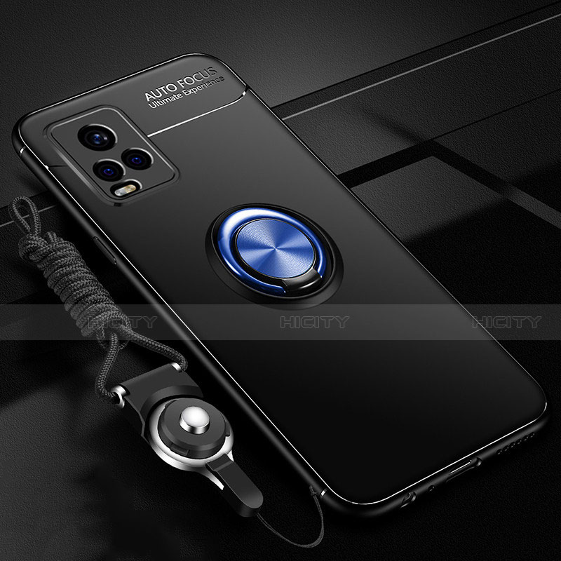 Custodia Silicone Ultra Sottile Morbida Cover con Magnetico Anello Supporto A03 per Vivo V20 Pro 5G Blu e Nero