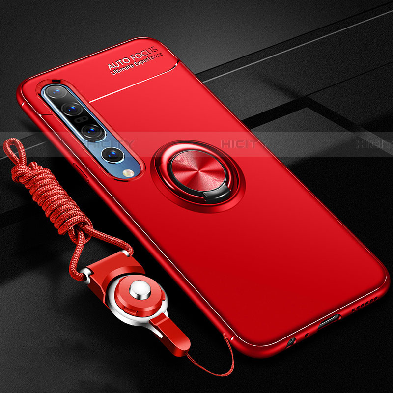 Custodia Silicone Ultra Sottile Morbida Cover con Magnetico Anello Supporto A03 per Xiaomi Mi 10 Pro Rosso