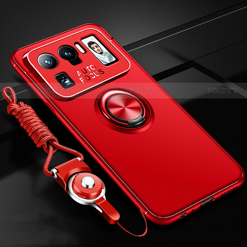 Custodia Silicone Ultra Sottile Morbida Cover con Magnetico Anello Supporto A03 per Xiaomi Mi 11 Ultra 5G Rosso