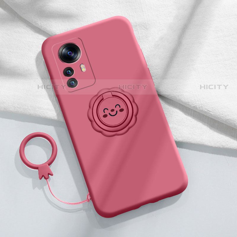 Custodia Silicone Ultra Sottile Morbida Cover con Magnetico Anello Supporto A03 per Xiaomi Mi 12S 5G Rosso