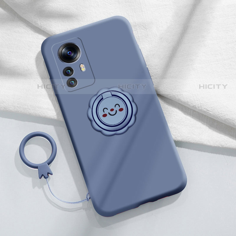 Custodia Silicone Ultra Sottile Morbida Cover con Magnetico Anello Supporto A03 per Xiaomi Mi 12X 5G Grigio Lavanda